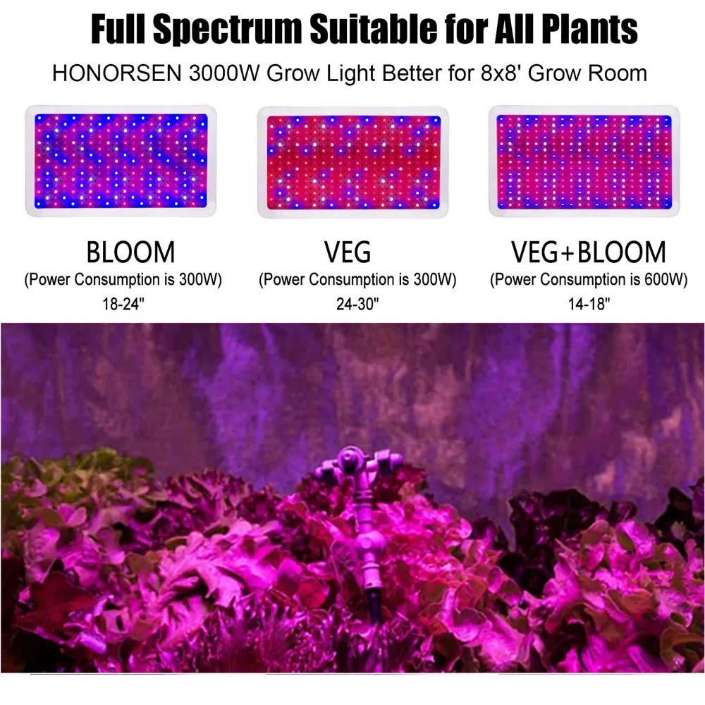 LED - Wachstumsleuchte Vollspektrum mit Doppelschalter Veg - und Blüte - Modus für Indoor - Cannabispflanzen (10W LED - Chips) einstellbar in 3000W 2000W 1500W - MR Weed1