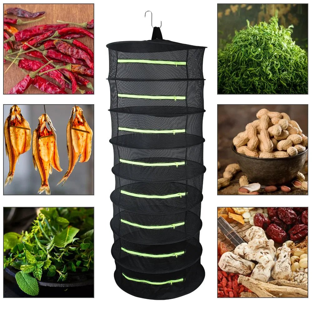 Hanging Basket Herb Drying Net Layers Drying Net for Herbs with Zipper Dryer Mesh Bag Folding Dry Rack For Flowers Buds Plants - MR Weed1