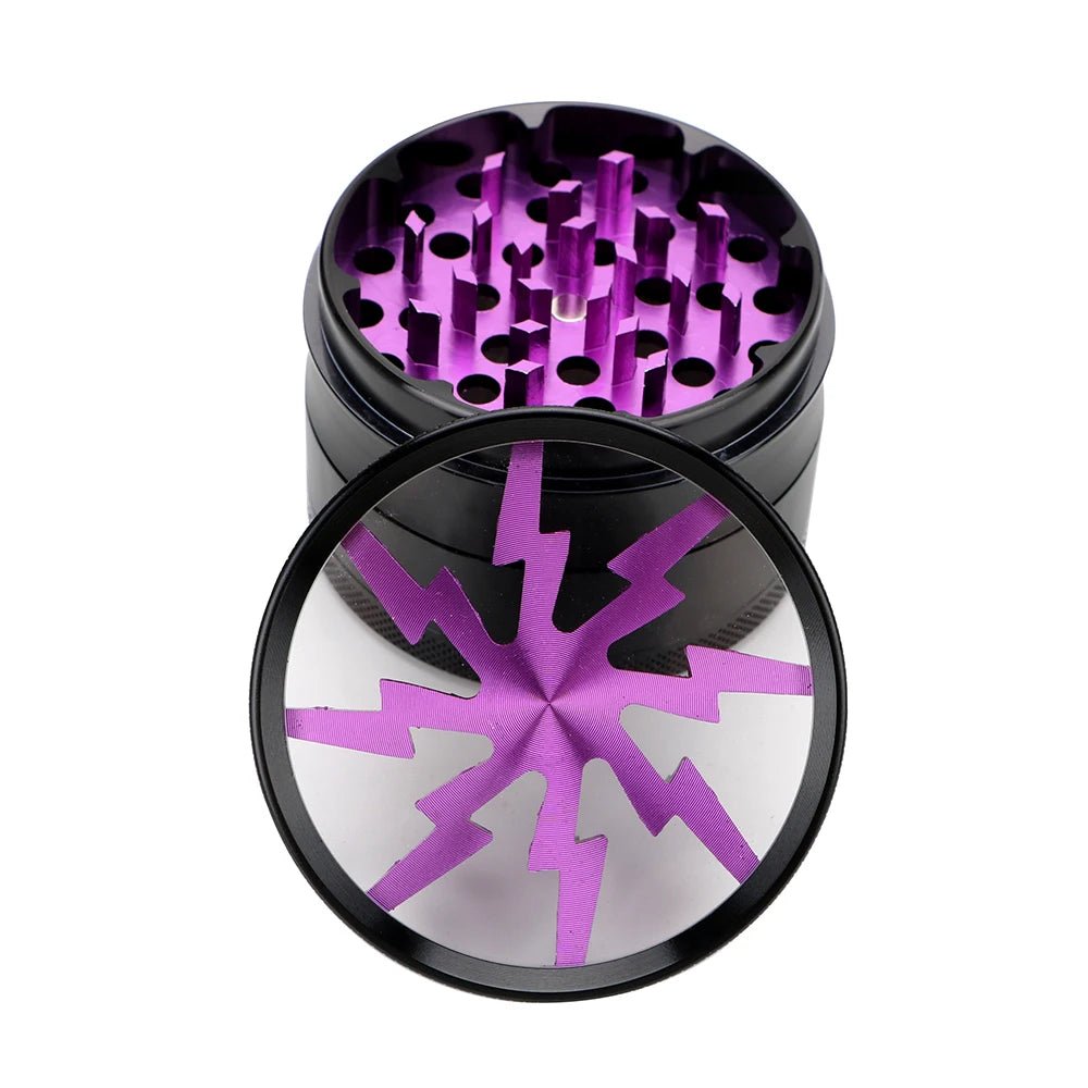 Herb Cutter Grinder Aluminum Alloy Transparent Spice Cutter Latest Lightning - Shaped 63MM 4 - layer Cigarette Accessories - MR Weed1