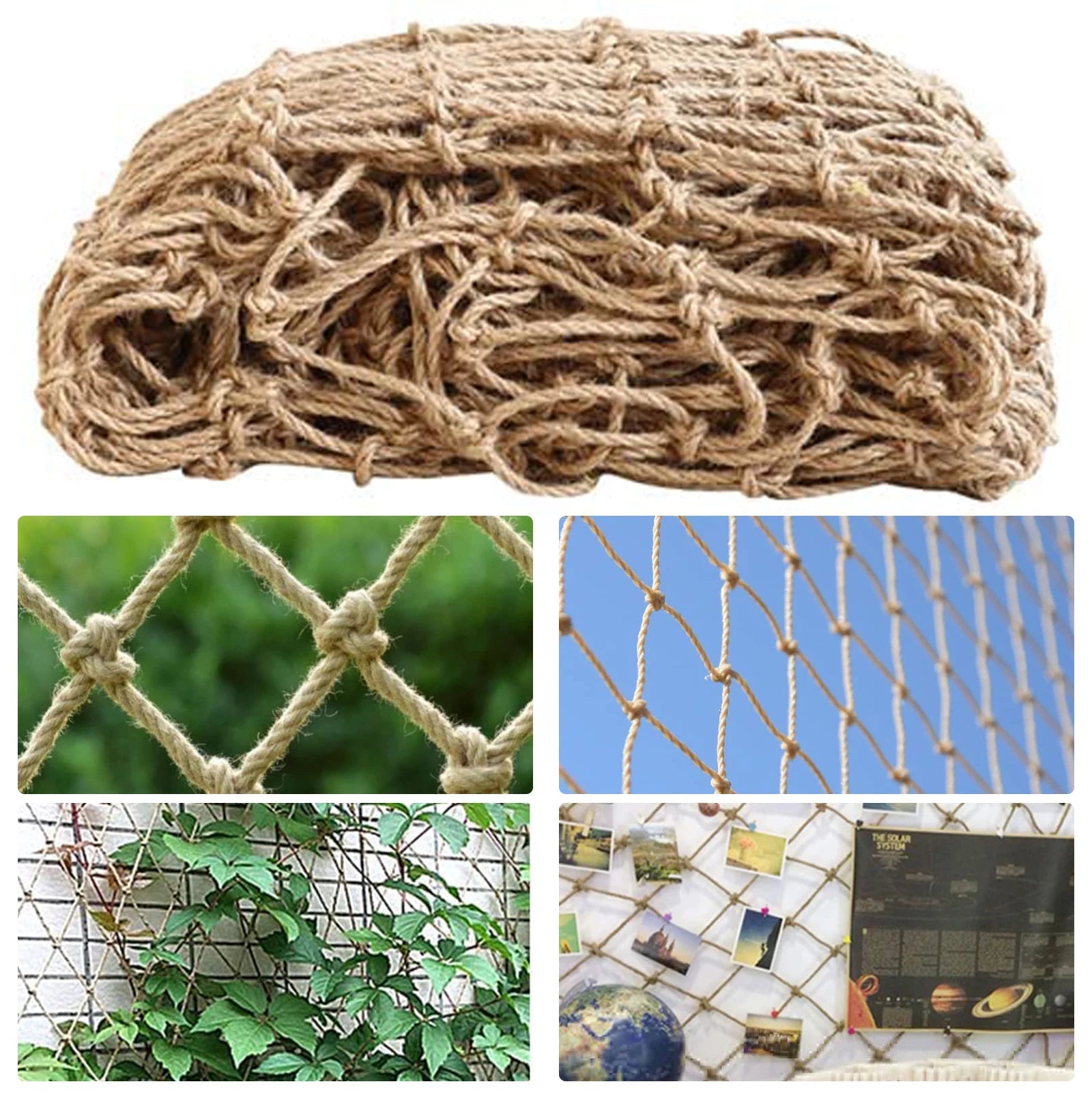 Plant Support Netting 1x5m 3mm Natural Jute Rope Plant Climbing Garden Netting Trellis for Climbing Plants Bean Fruits - MR Weed1